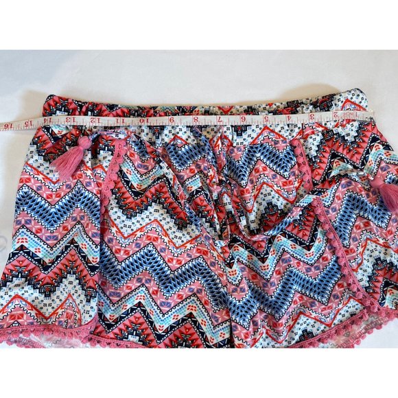 Derek Heart Womens Chevron Shorts Lace Detail Drawstring Pink White Size Medium - Picture 3 of 6